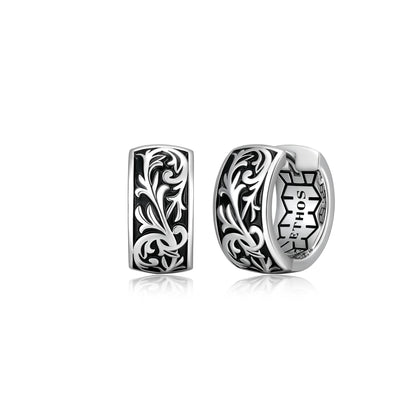 Chisel Rhodium Plated Sterling Silver Filigree Huggie Earrings - UE03 | ethos