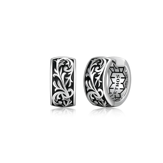 Chisel Rhodium Plated Sterling Silver Filigree Huggie Earrings - UE03 | ethos