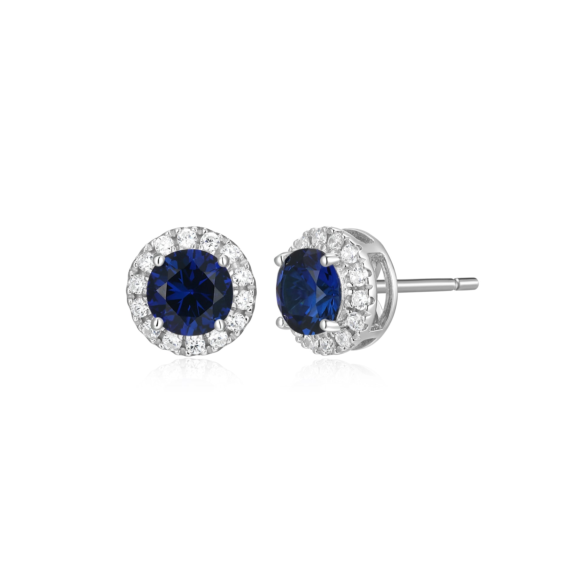 ME0148W - Halo Lab-Created Sapphire Stud Earrings | Monte Luna