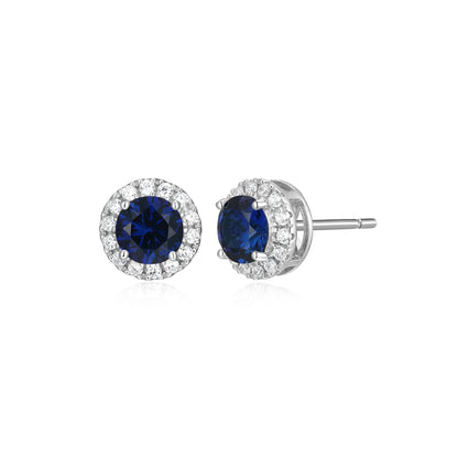 ME0148W - Halo Lab-Created Sapphire Stud Earrings | Monte Luna