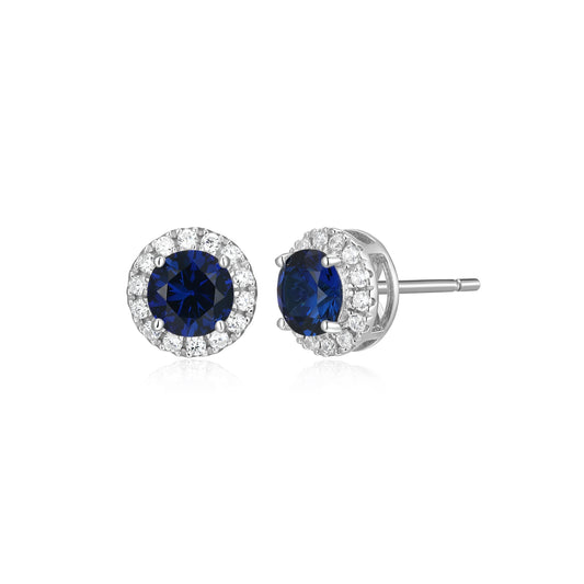 ME0148W - Halo Lab-Created Sapphire Stud Earrings | Monte Luna