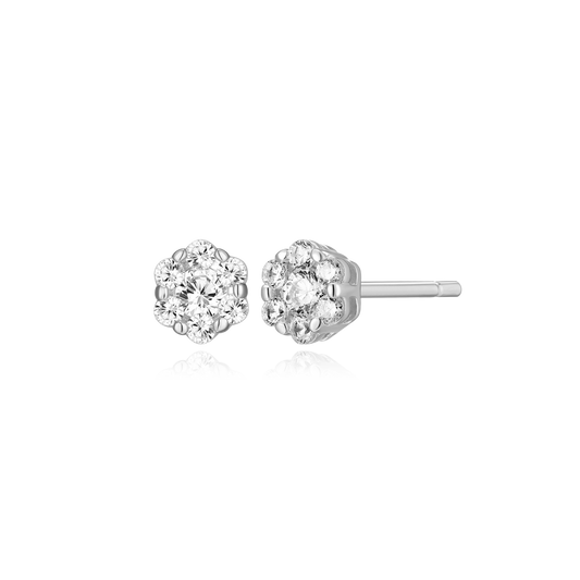Hex Cluster Lab-Created Diamond Stud Earrings in Rhodium-Plated Sterling Silver | M by Monte Luna