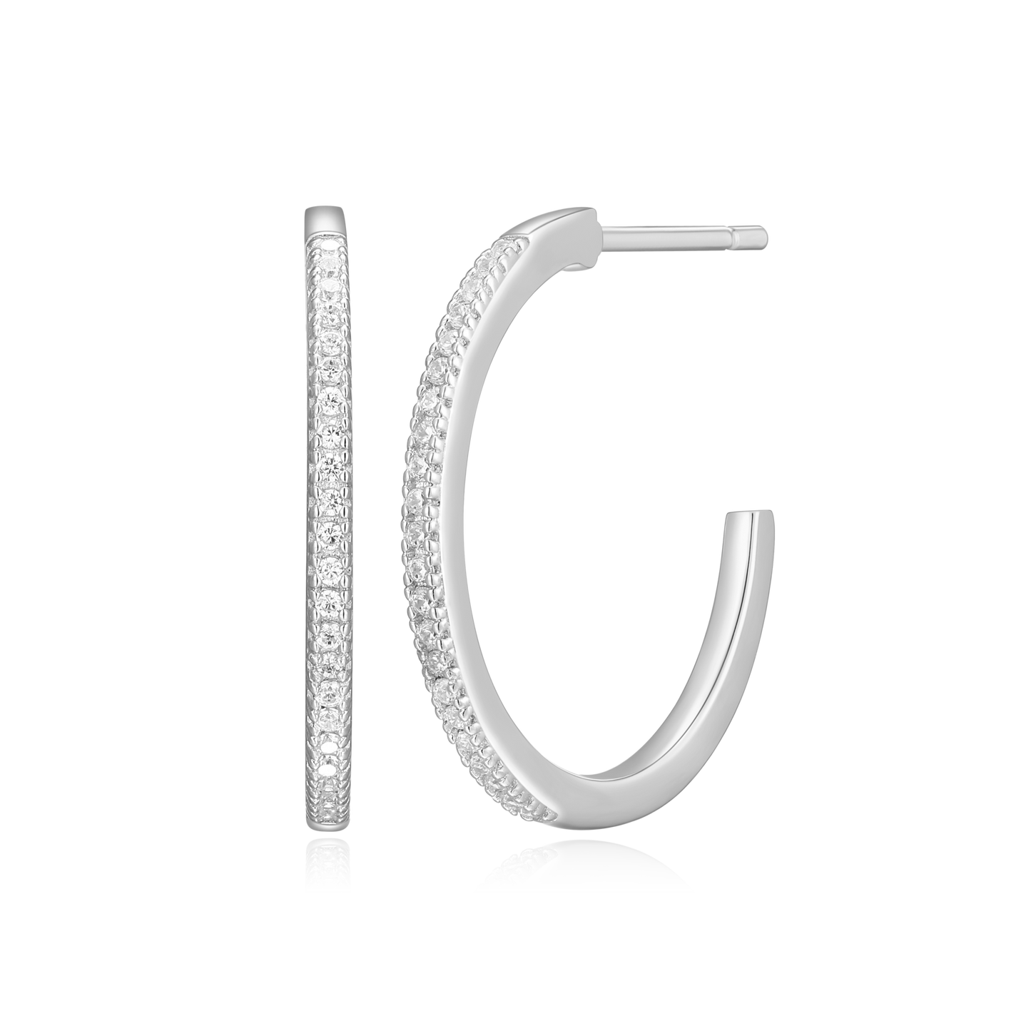 Large J-Hoop Stud Earrings in Rhodium-Plated Sterling Silver | M by Monte Luna