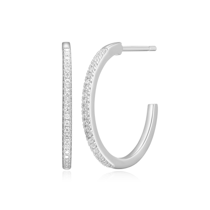 Large J-Hoop Stud Earrings in Rhodium-Plated Sterling Silver | M by Monte Luna