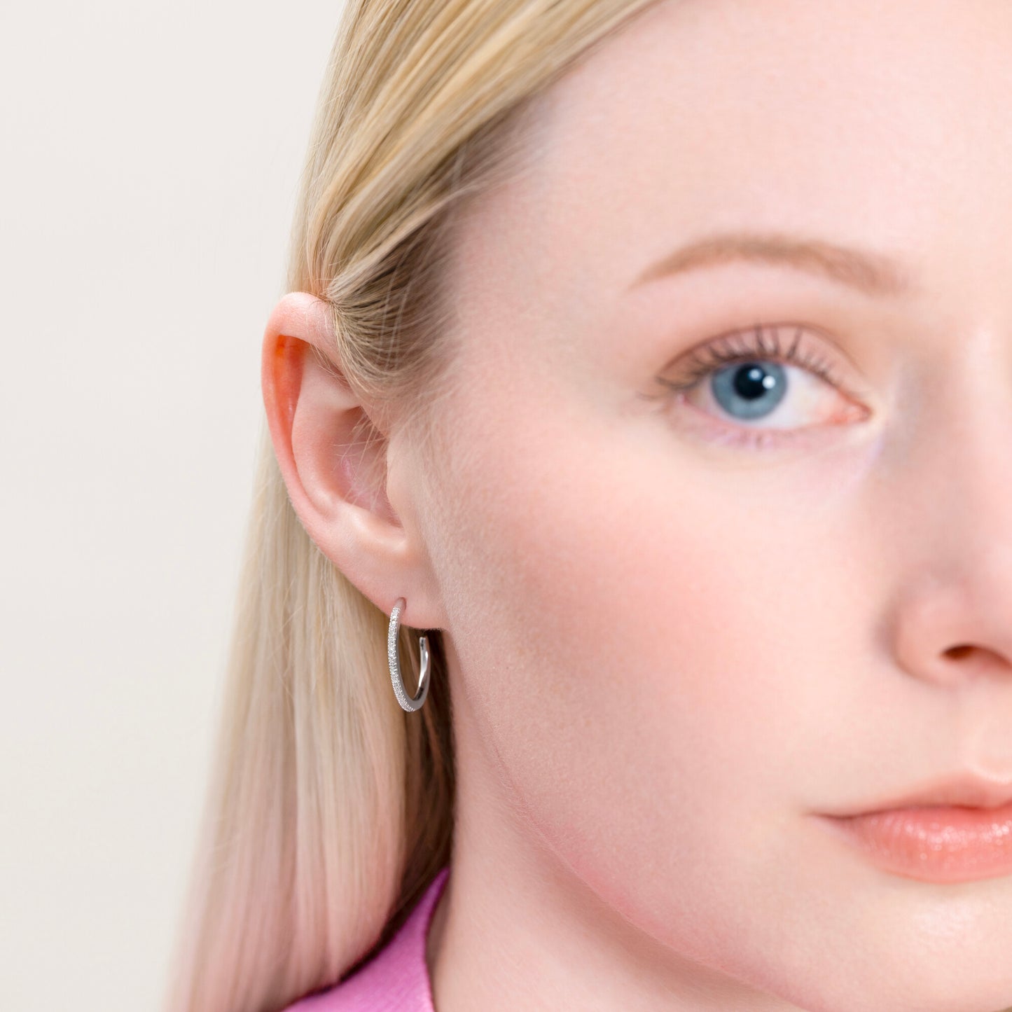 Large J-Hoop Stud Earrings in Rhodium-Plated Sterling Silver | M by Monte Luna