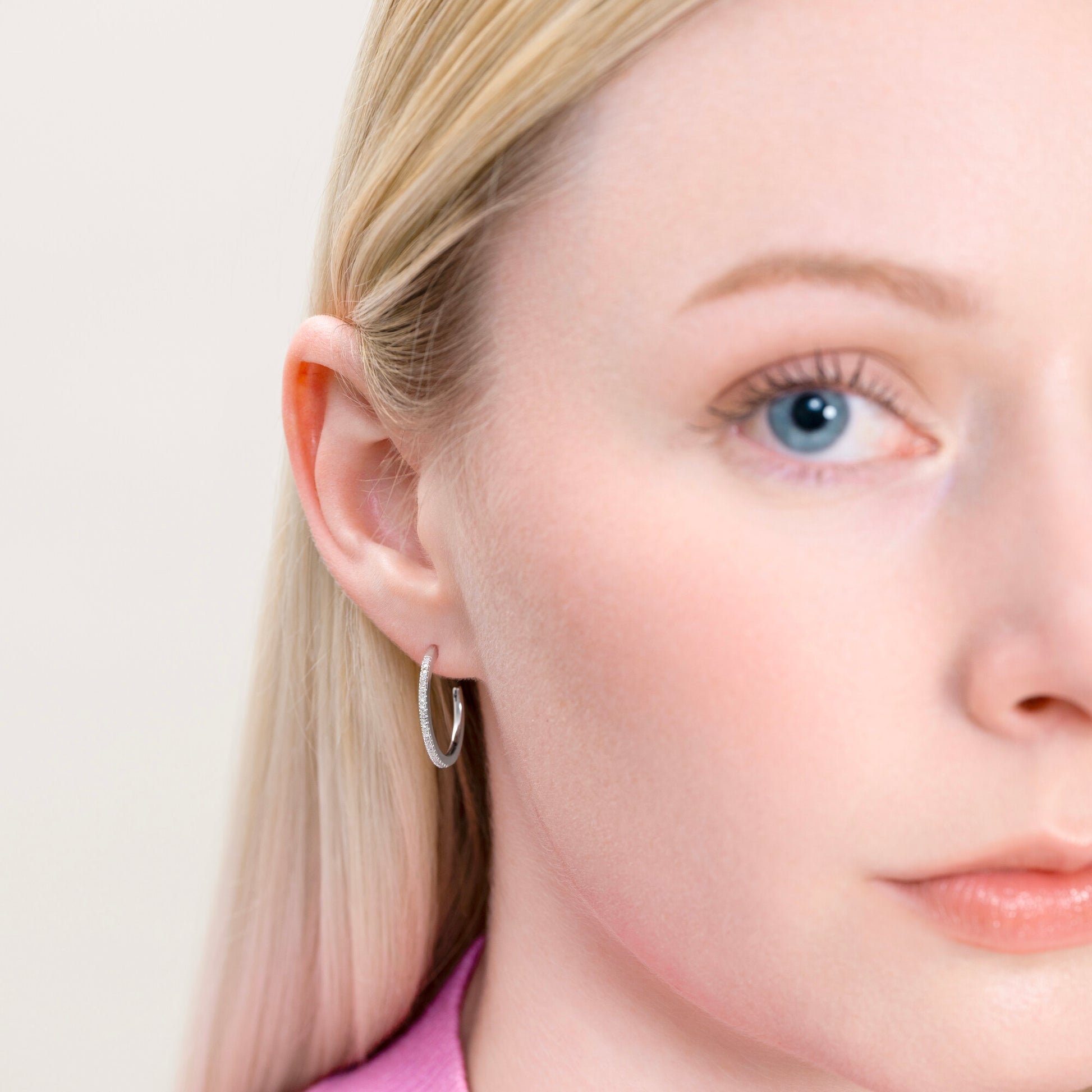 Large J-Hoop Stud Earrings in Rhodium-Plated Sterling Silver | M by Monte Luna