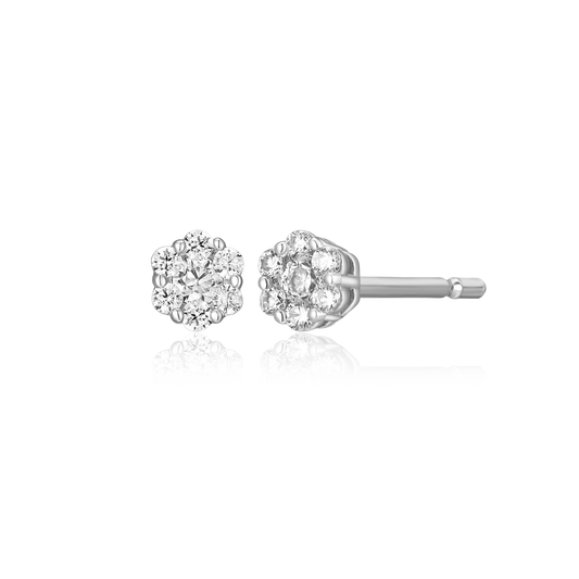 Petite Hex Cluster Lab-Created Diamond Stud Earrings in Rhodium-Plated Sterling Silver | M by Monte Luna