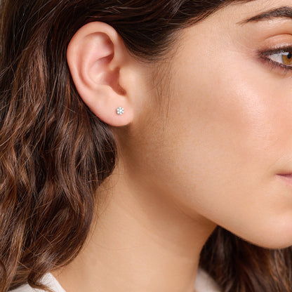 Petite Hex Cluster Lab-Created Diamond Stud Earrings in Rhodium-Plated Sterling Silver | M by Monte Luna