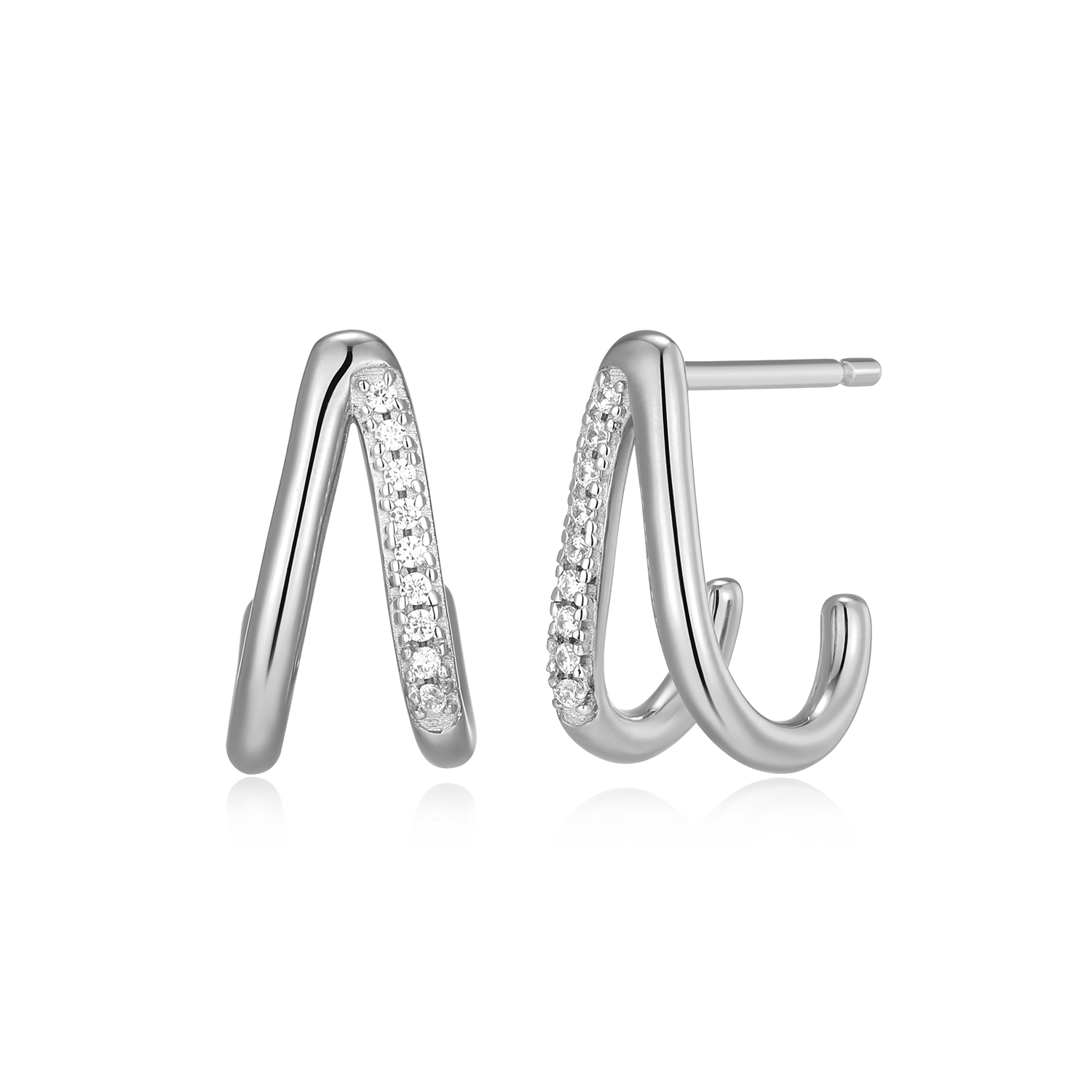 Split Hoop Lab-Created Diamond Huggie Earrings in Rhodium-Plated Sterling Silver | M by Monte Luna