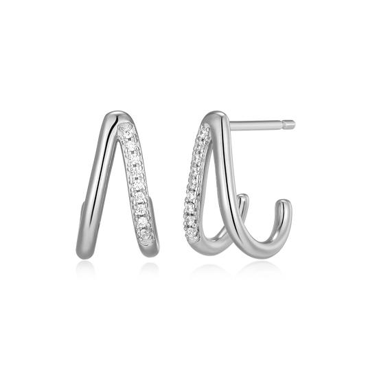 Split Hoop Lab-Created Diamond Huggie Earrings in Rhodium-Plated Sterling Silver | M by Monte Luna