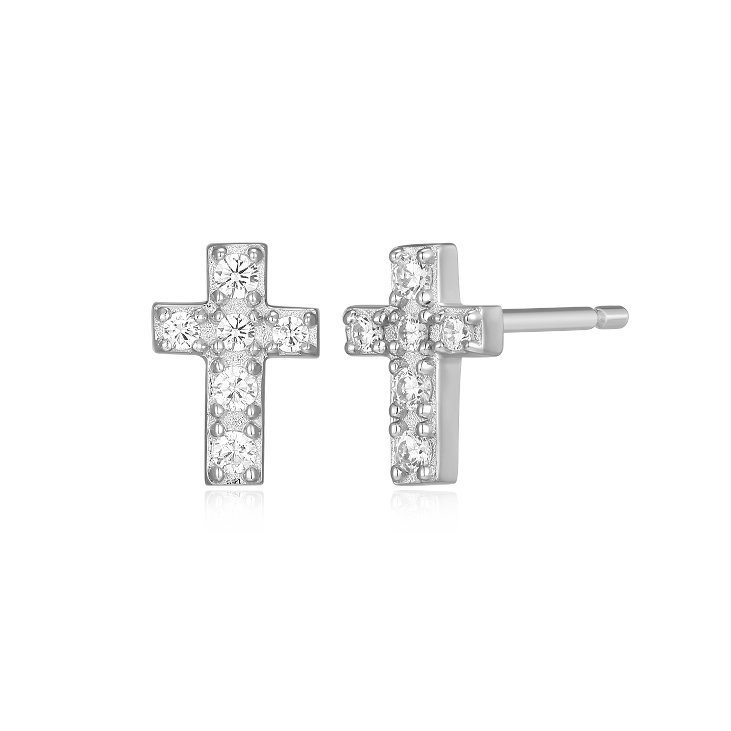 Pave Cross Lab-Created Diamond Stud Earrings in Rhodium-Plated Sterling Silver | M by Monte Luna