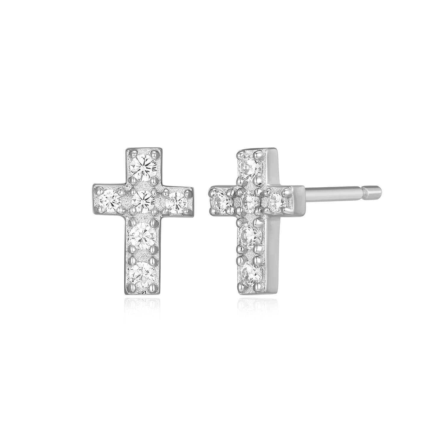 Pave Cross Lab-Created Diamond Stud Earrings in Rhodium-Plated Sterling Silver | M by Monte Luna