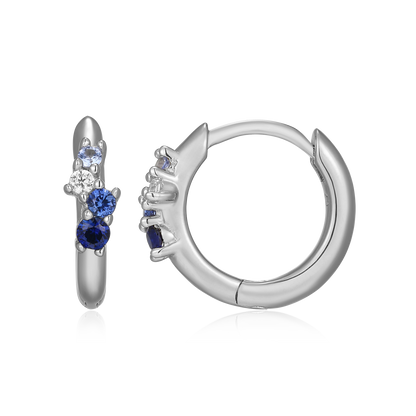 Scattered Ombre Lab-Created Sapphire & Diamond Huggie Earrings in Rhodium-Plated Sterling Silver | M by Monte Luna