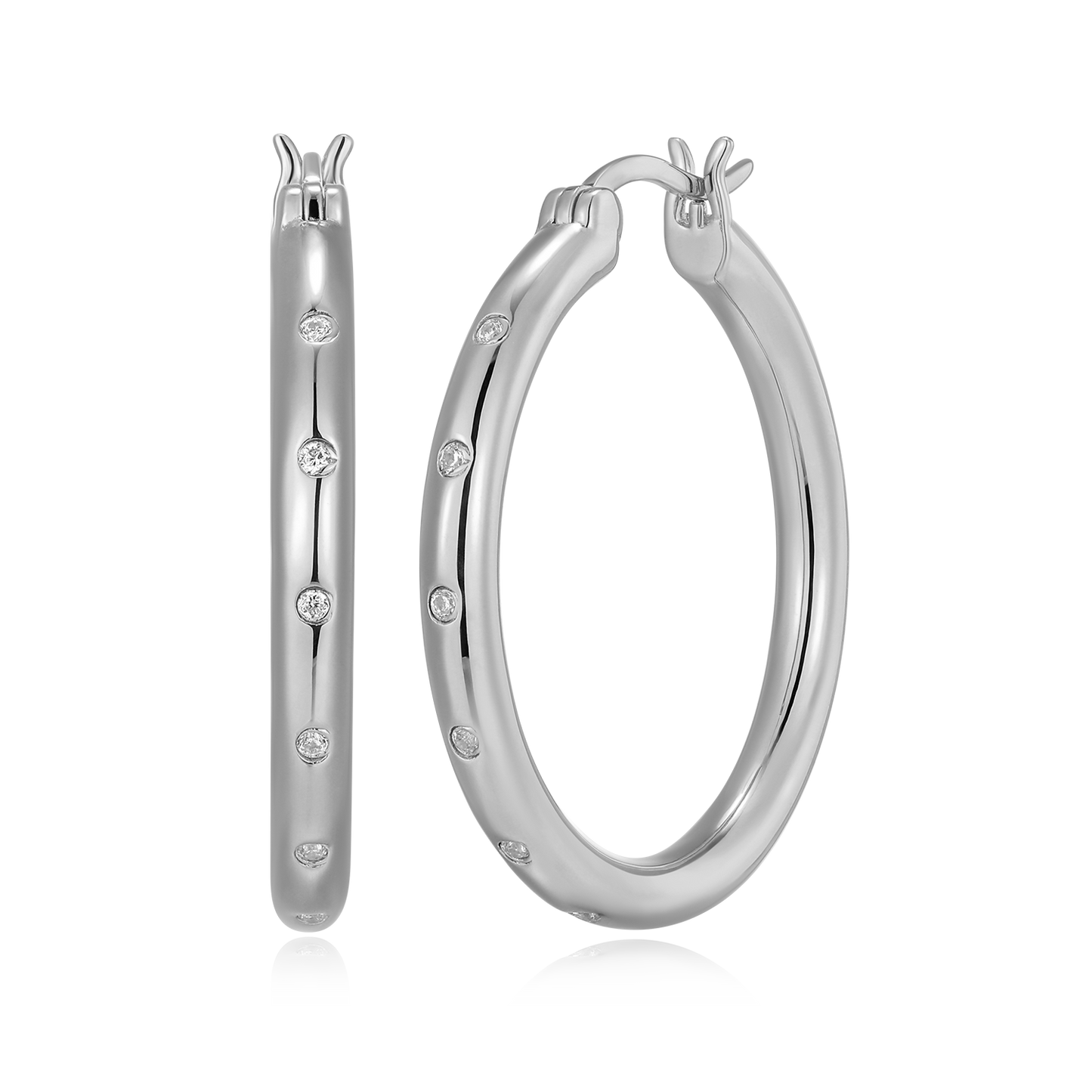 Classic Bezel-Set Lab-Created Diamond Hoop Earrings in Rhodium-Plated Sterling Silver | M by Monte Luna