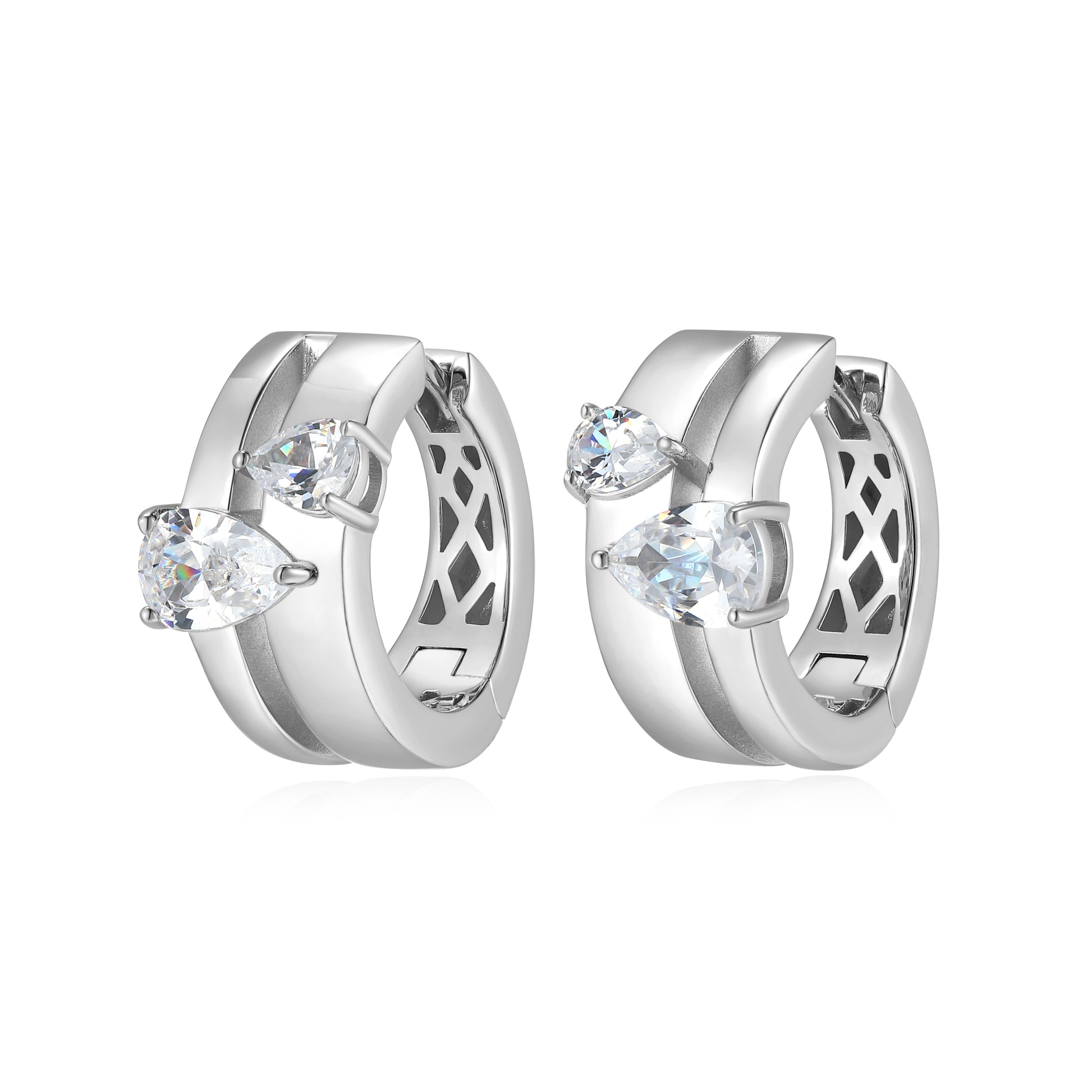 RE0173W - Modern Pear-Cut CZ Hoop Earrings | reign