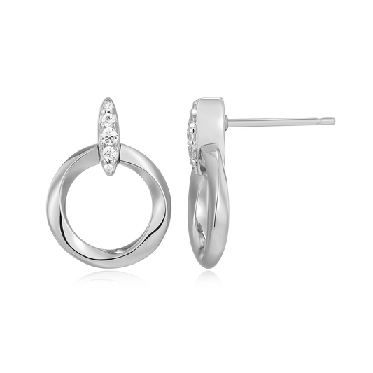 Knife Edge Circle Link Lab-Created Diamond Stud Earrings in Rhodium-Plated Sterling Silver | M by Monte Luna