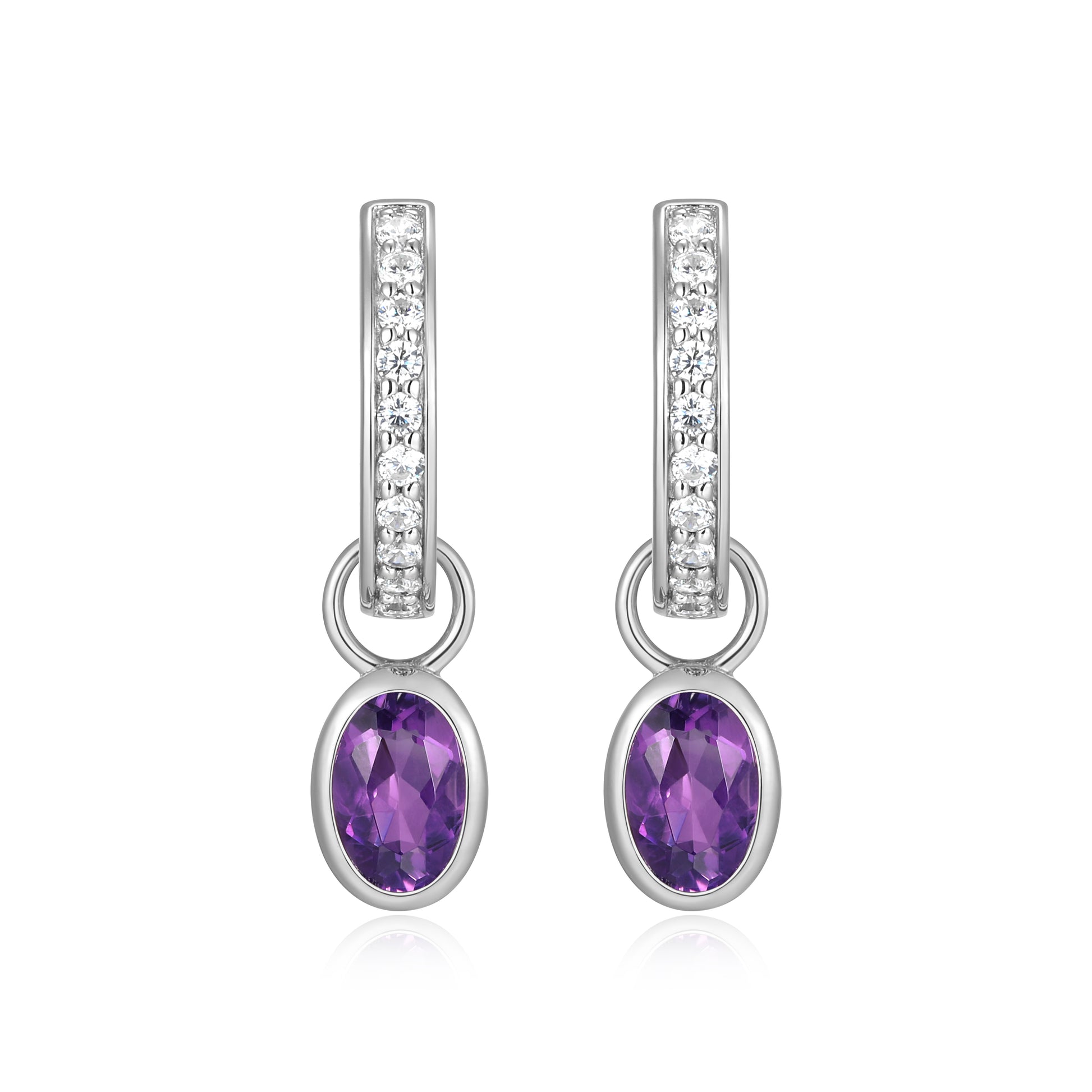 BE0222W - February Birthstone Charm Huggie Earrings | m by monte luna