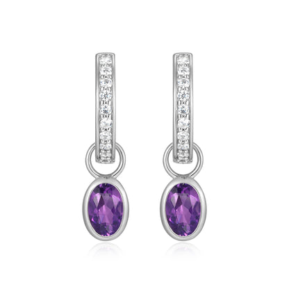 BE0222W - February Birthstone Charm Huggie Earrings | m by monte luna