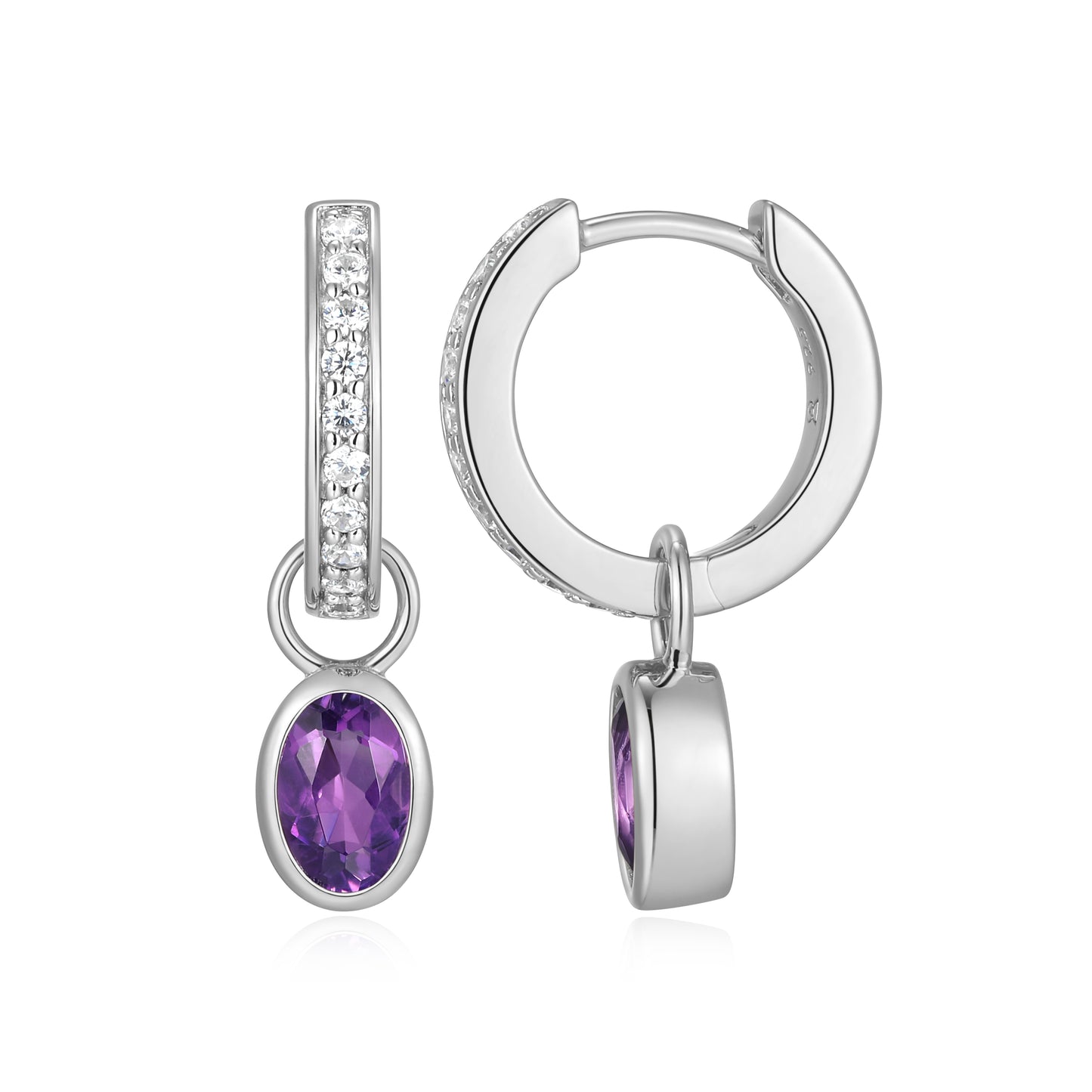 BE0222W - February Birthstone Charm Huggie Earrings | m by monte luna