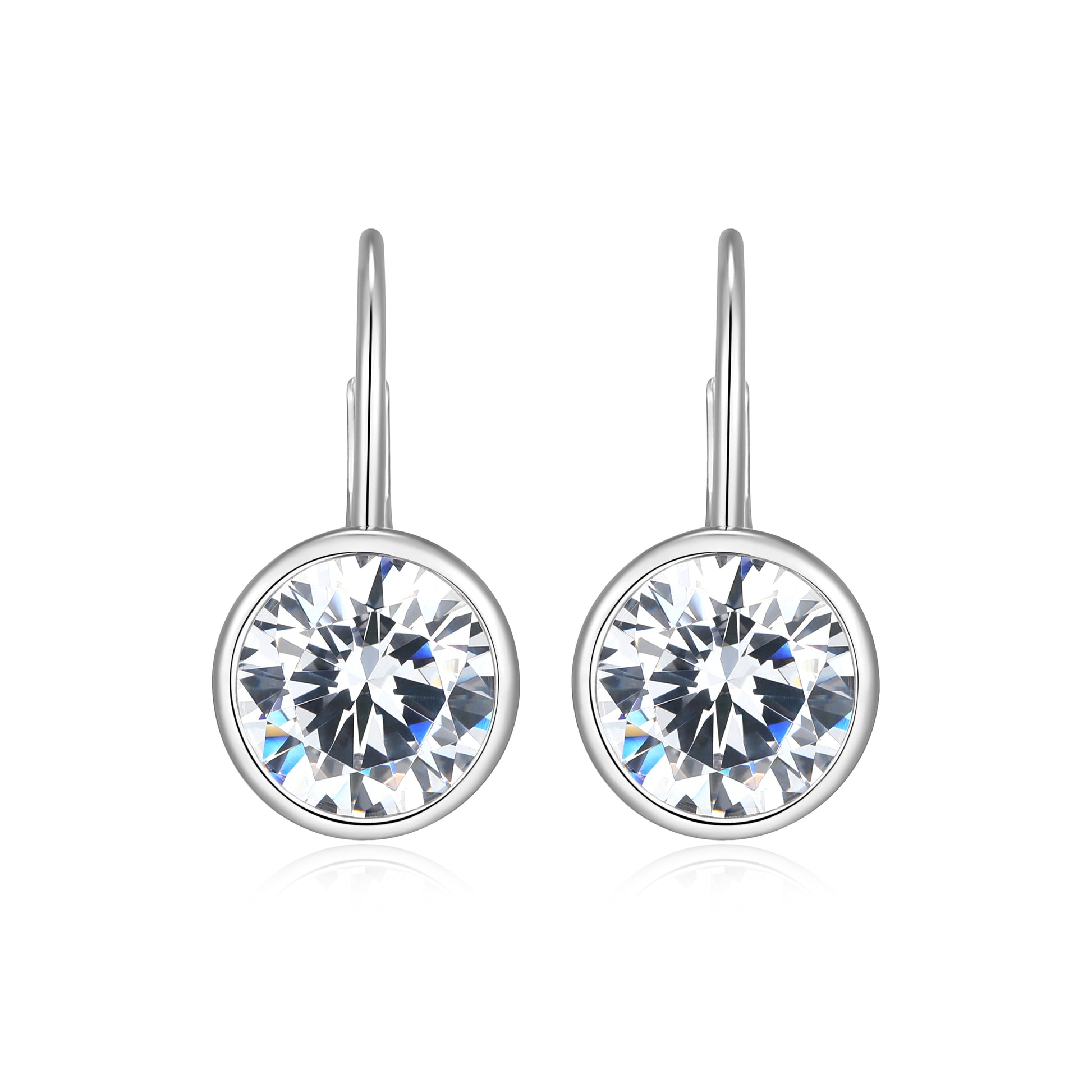 RE0182W - Round-Cut CZ Leverback Earrings | reign