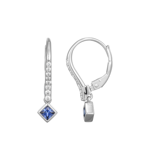 BE0255W - Lab-Created Blue Sapphire & Lab-Created Diamond Leverback Earring | m by monte luna