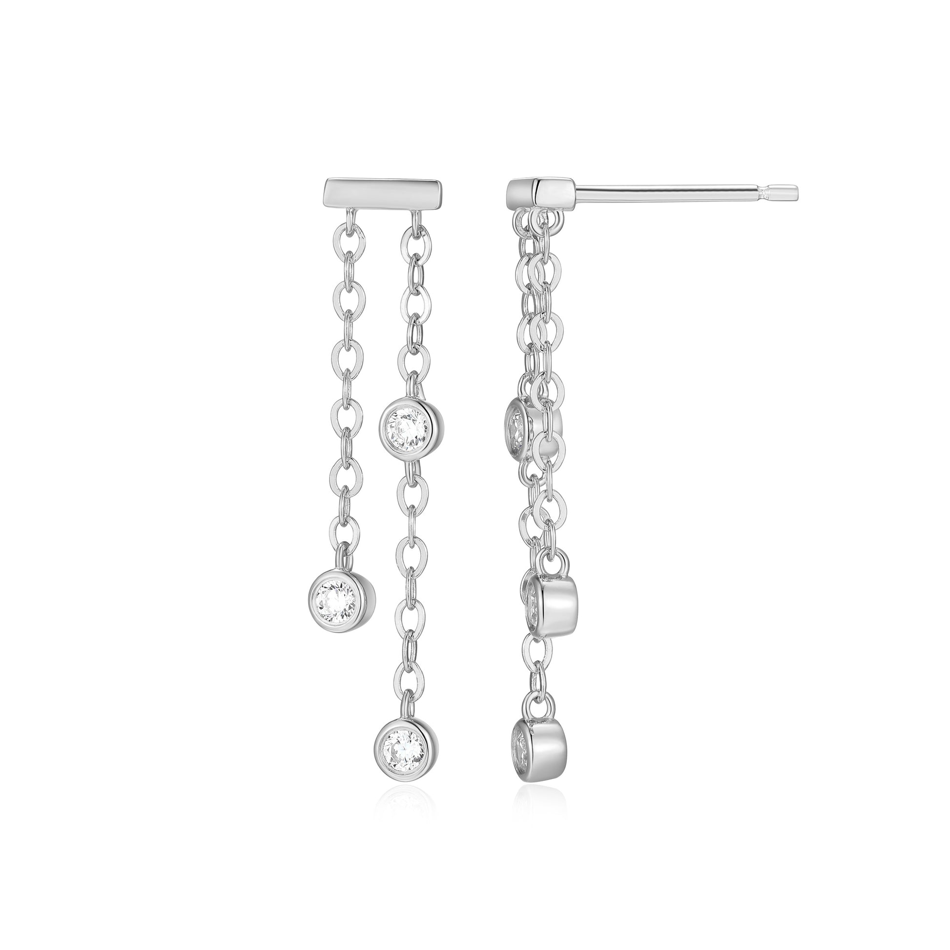 BE0263W - Bezel-Set Lab-Created Diamond Chain Dangle Earrings | m by monte luna