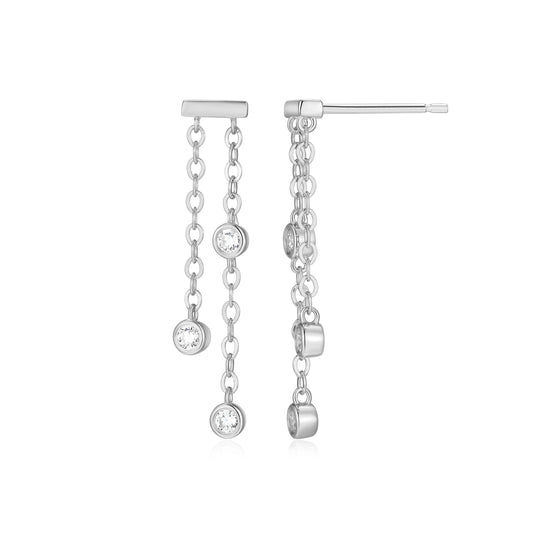 BE0263W - Bezel-Set Lab-Created Diamond Chain Dangle Earrings | m by monte luna