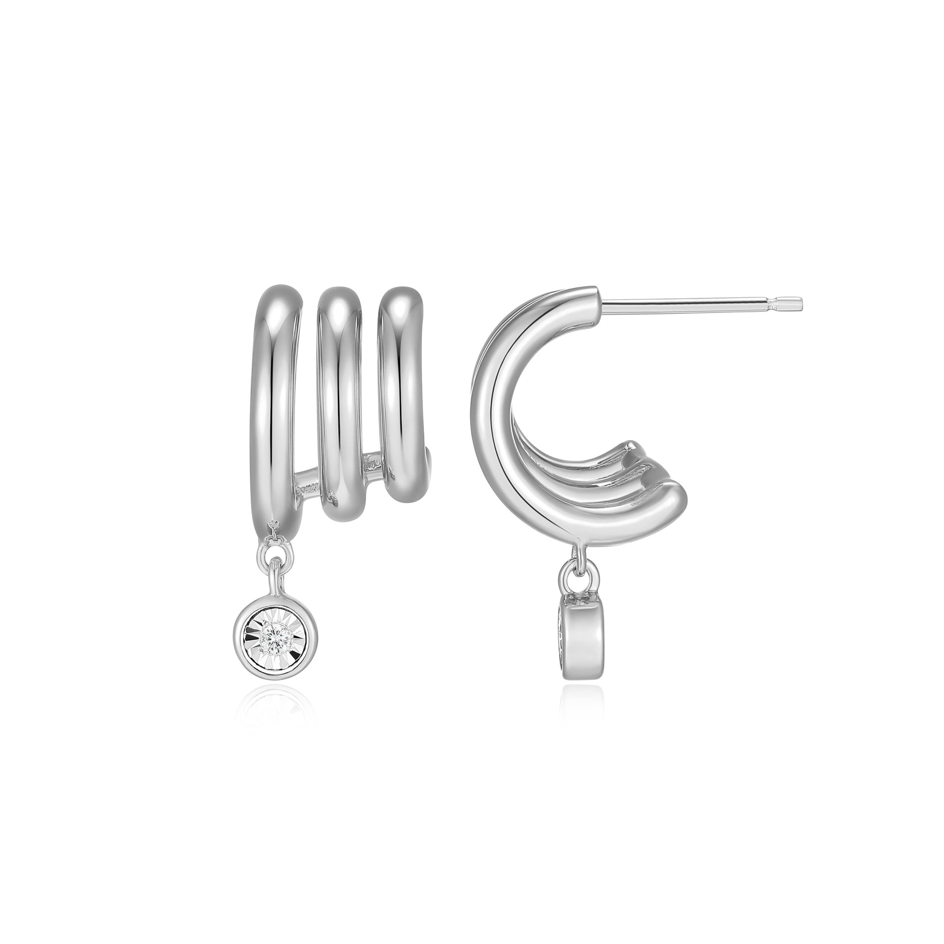 BE0272W - Chic Triple-Hoop Lab-Created Diamond Huggie Earrings | m by monte luna
