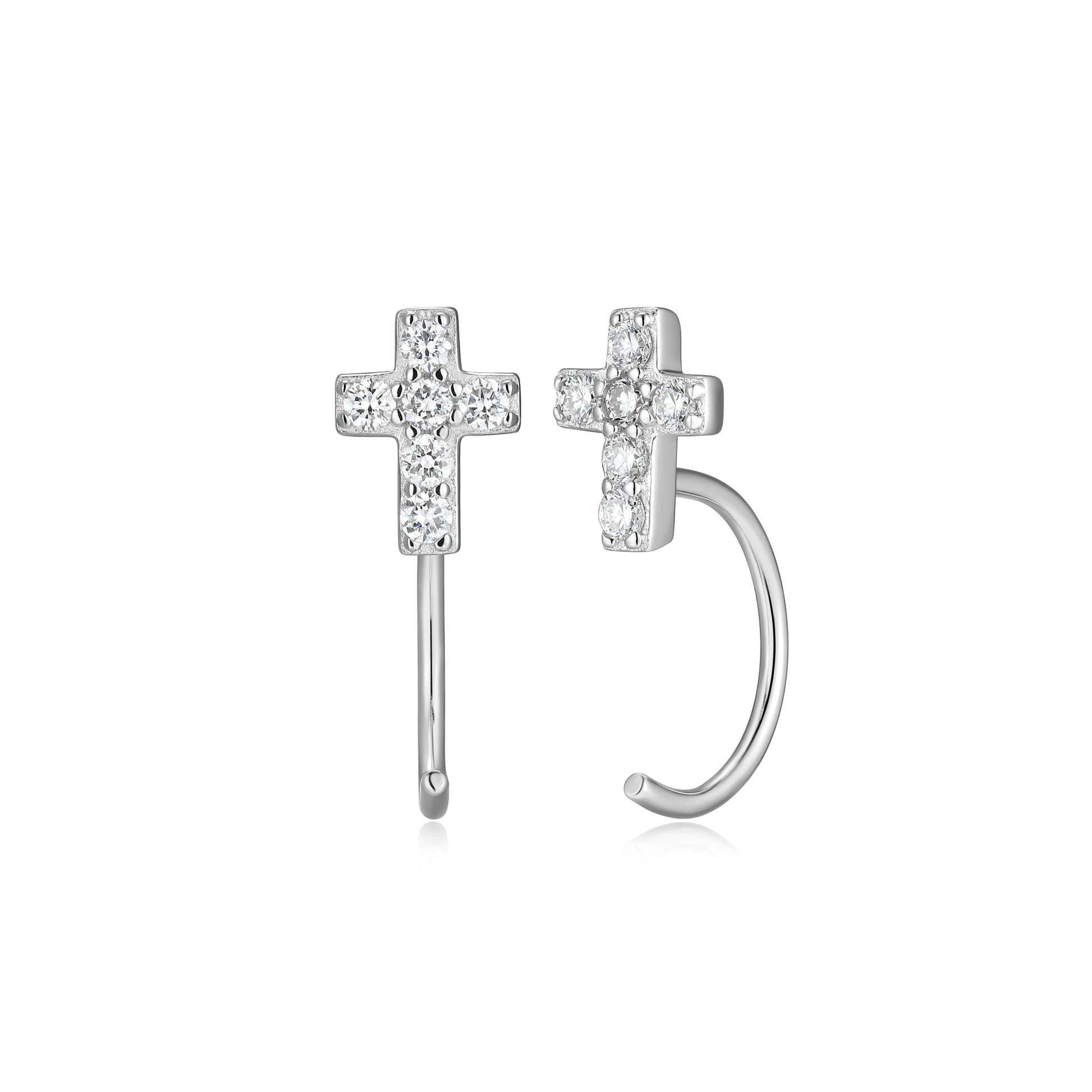 BE0316W - Pavé Cross Curved Post Earrings | m by monte luna