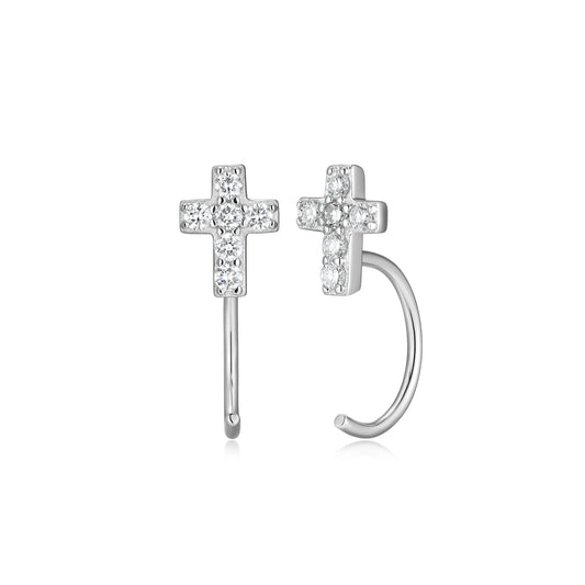 BE0316W - Pavé Cross Curved Post Earrings | m by monte luna