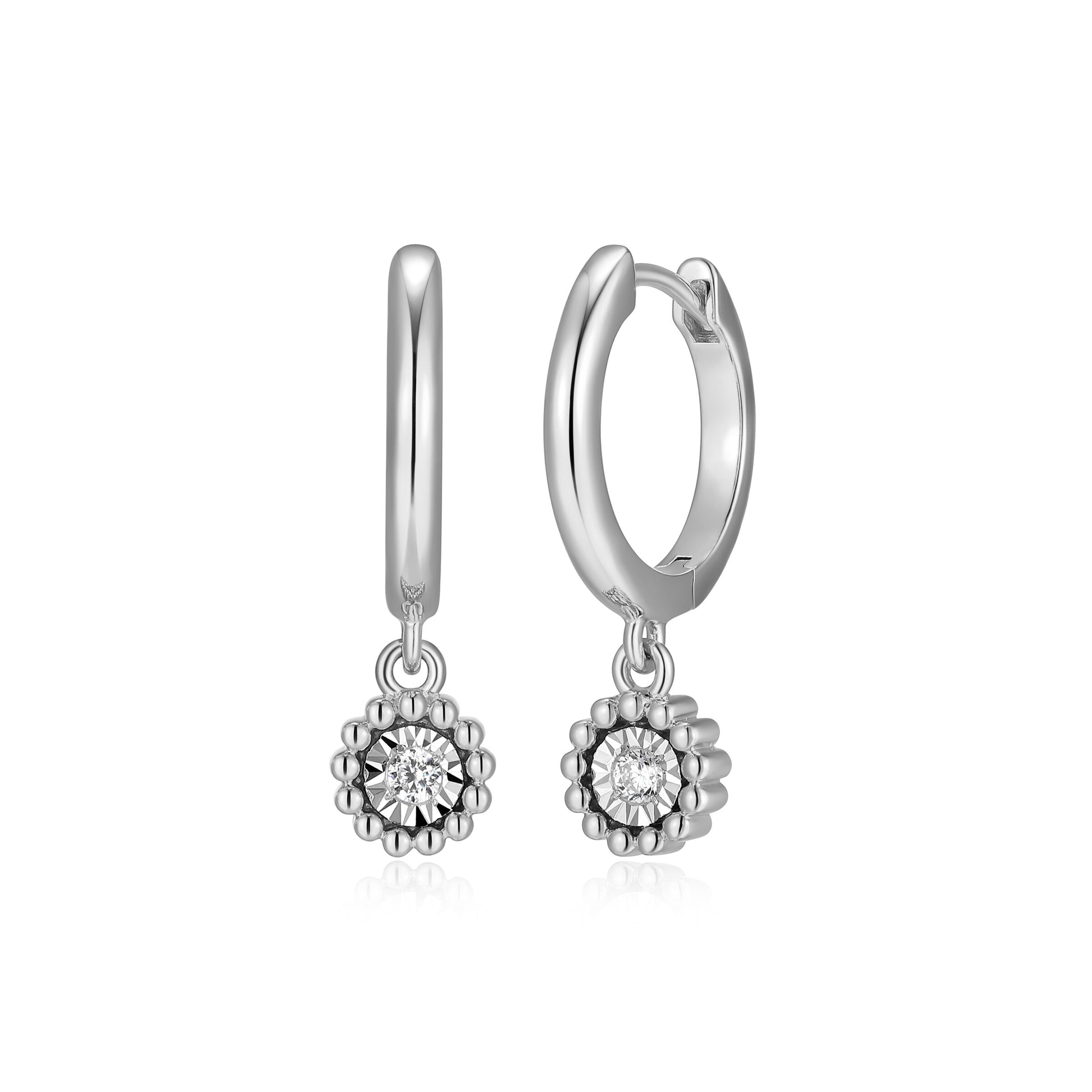BE0299W - Round Beaded Halo Huggie Drop Earrings | m by monte luna