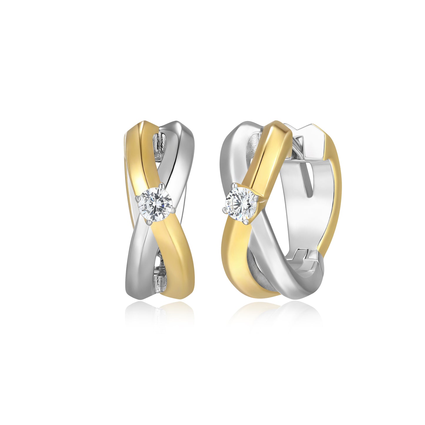 BE0308 - Two-Tone Crossover Hoop Earrings | m by monte luna