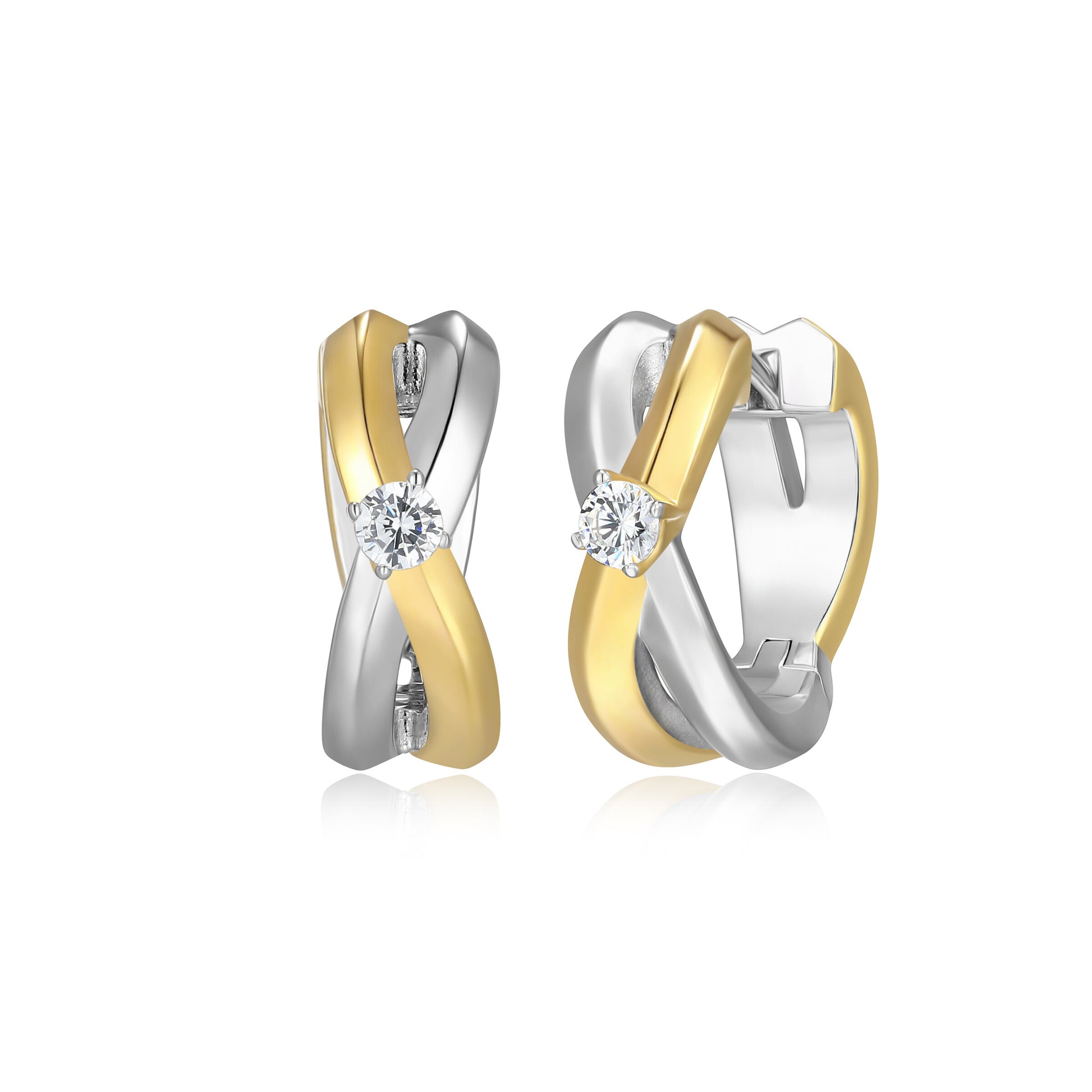 BE0308 - Two-Tone Crossover Hoop Earrings | m by monte luna