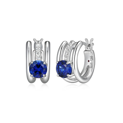 LE0293 - Created Blue Sapphire Spotlight Hoop Earrings | elle