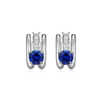 LE0293 - Created Blue Sapphire Spotlight Hoop Earrings | elle