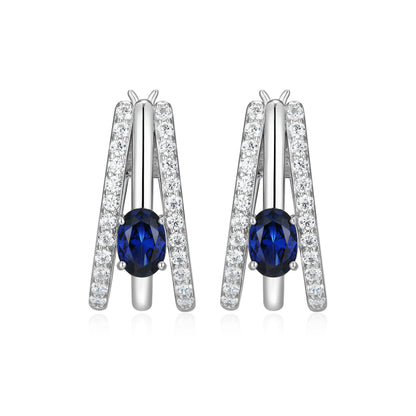LE0294 - Created Blue Sapphire Radiance Pavé Hoops | elle