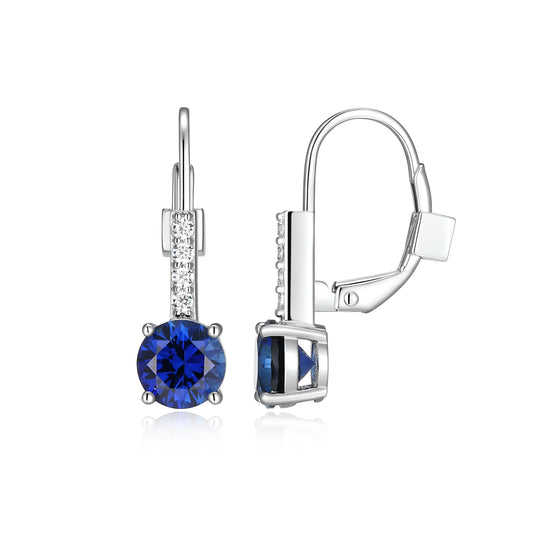 LE0292 - Duchess Created Blue Sapphire Leverback Earrings | elle