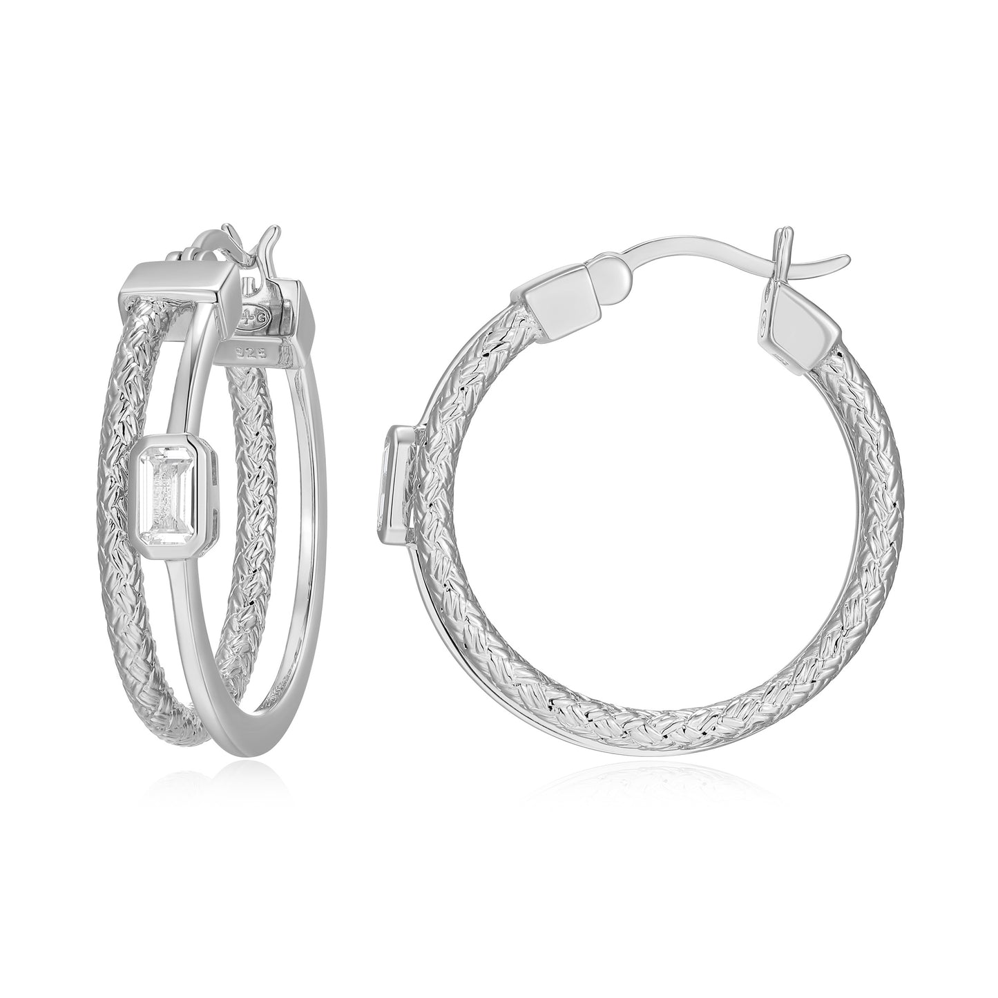 CE0206 - Dual-Band Created White Sapphire Original Mesh Hoop Earrings | charles garnier