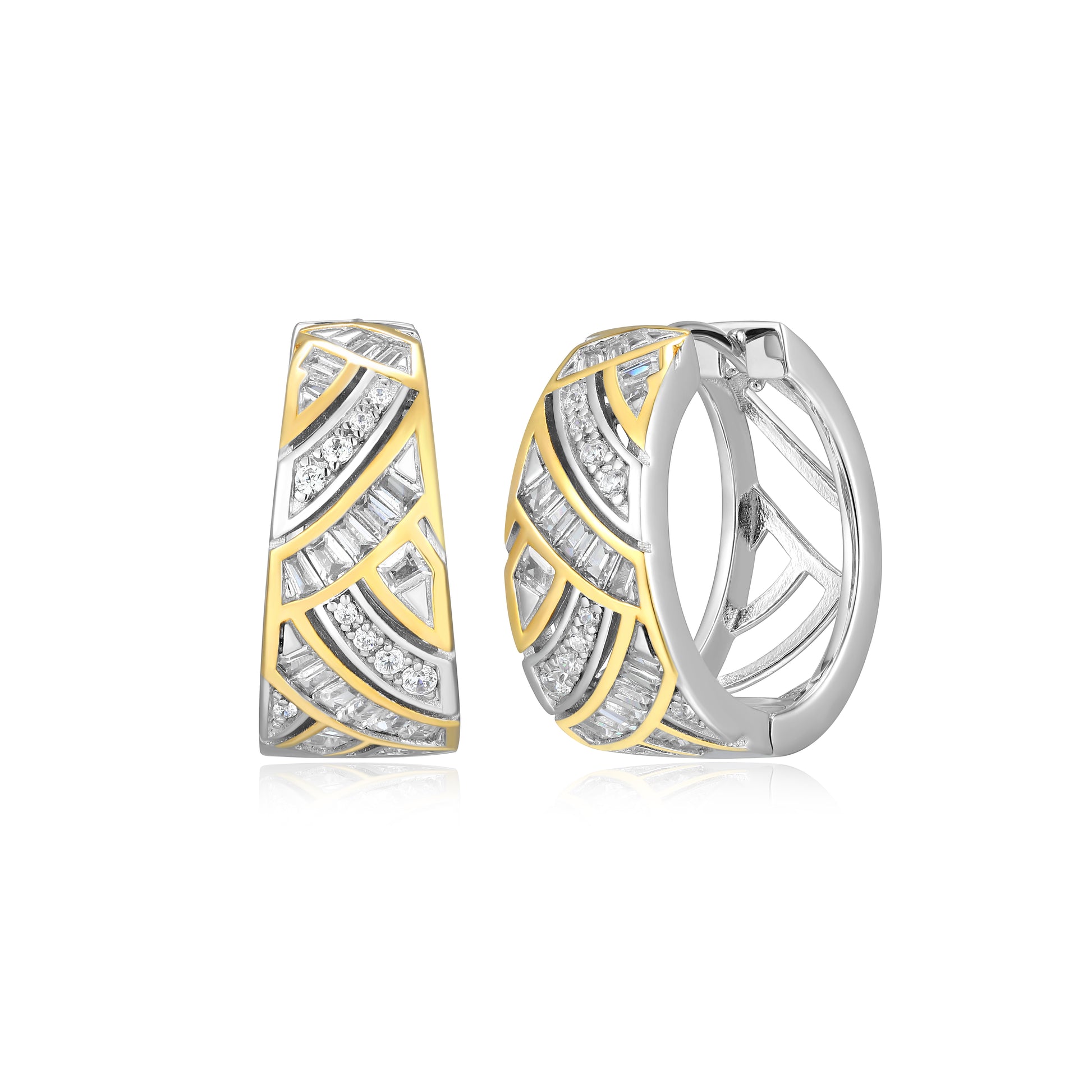 CE0225 - Two-Tone Baguette Hoop Earrings | Paris 1901