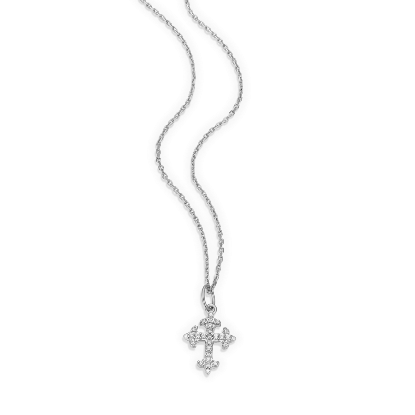 Flory Cross Pendant Necklace in Rhodium-Plated Sterling Silver | M by Monte Luna