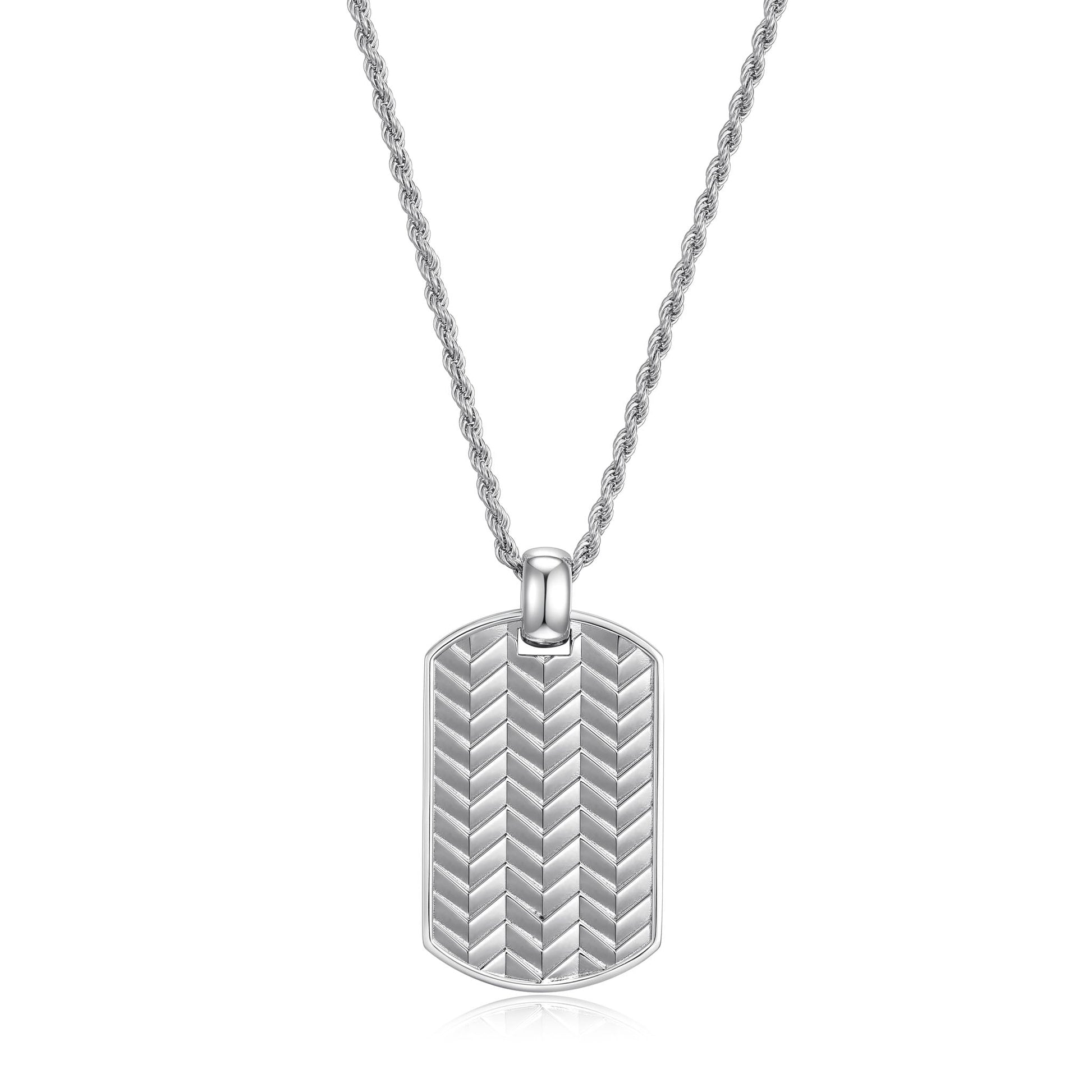 Chevron Rhodium Finish Pendant Necklace - UN0009 | ethos
