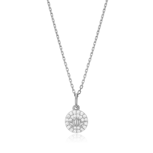 Lotus Tag Pendant Necklace in Rhodium-Plated Sterling Silver | M by Monte Luna