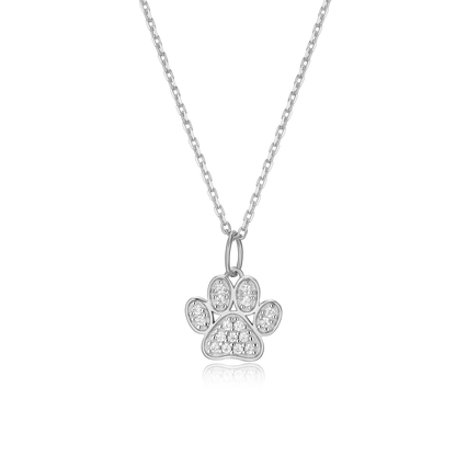 Paw Print Pendant Necklace in Rhodium-Plated Sterling Silver | M by Monte Luna