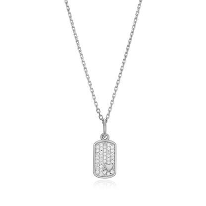 Mini-Heart Tag Pendant Necklace in Rhodium-Plated Sterling Silver | M by Monte Luna