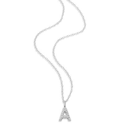 Letter "A" Initial Pendant Necklace in Rhodium-Plated Sterling Silver | M by Monte Luna
