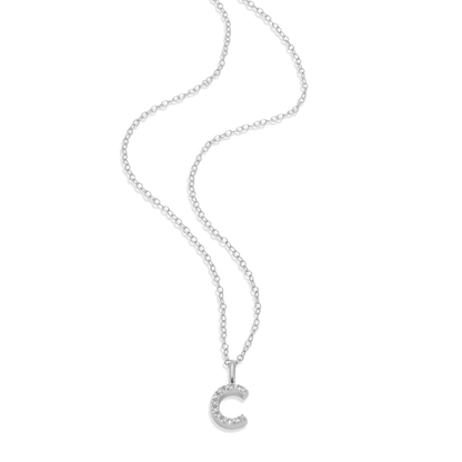 Letter "C" Initial Pendant Necklace in Rhodium-Plated Sterling Silver | M by Monte Luna