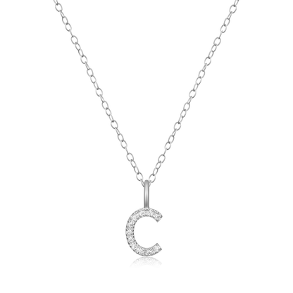 Letter "C" Initial Pendant Necklace in Rhodium-Plated Sterling Silver | M by Monte Luna