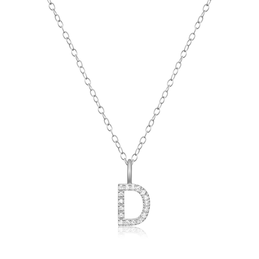 Letter "D" Initial Pendant Necklace in Rhodium-Plated Sterling Silver | M by Monte Luna
