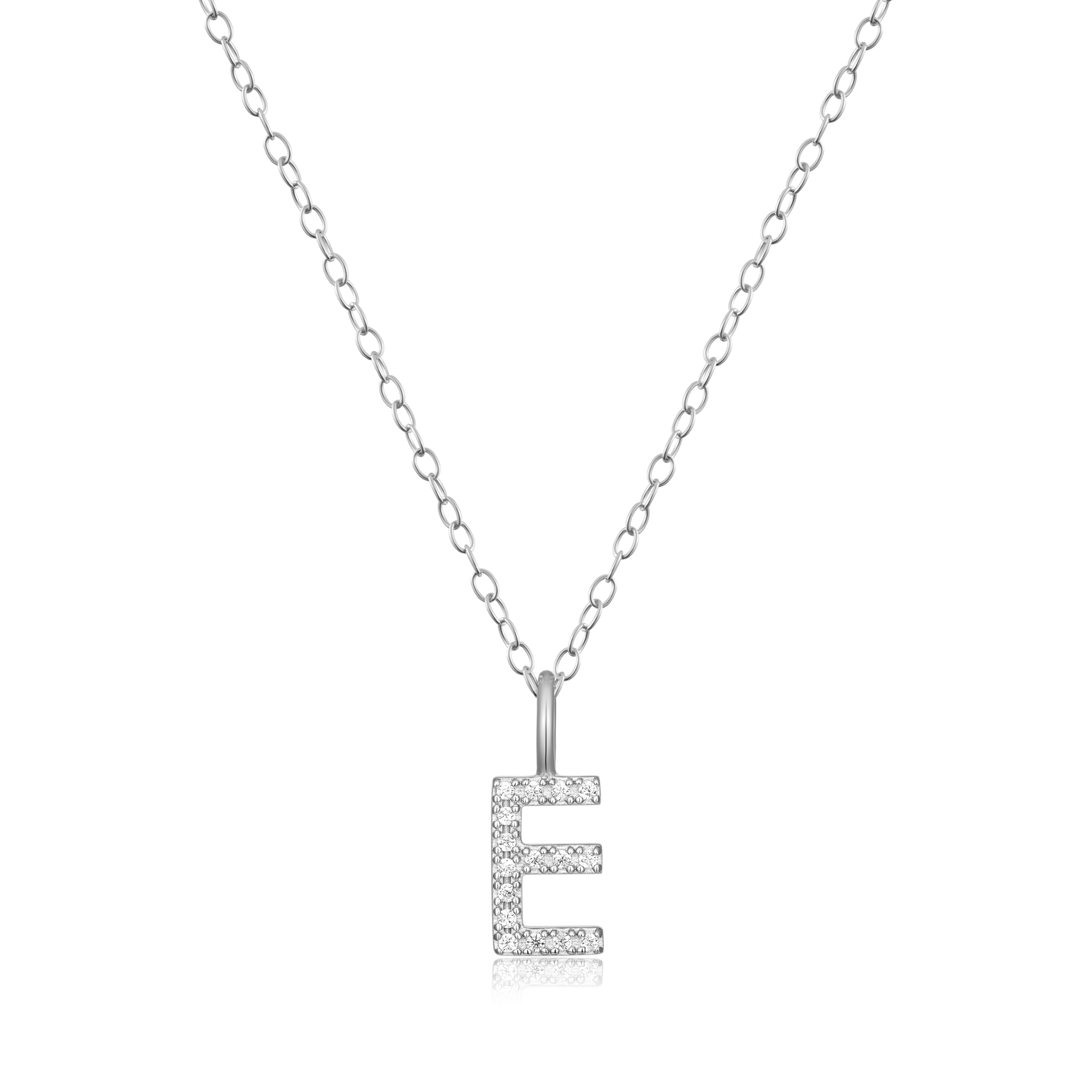 Letter "E" Initial Pendant Necklace in Rhodium-Plated Sterling Silver | M by Monte Luna