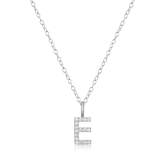 Letter "E" Initial Pendant Necklace in Rhodium-Plated Sterling Silver | M by Monte Luna